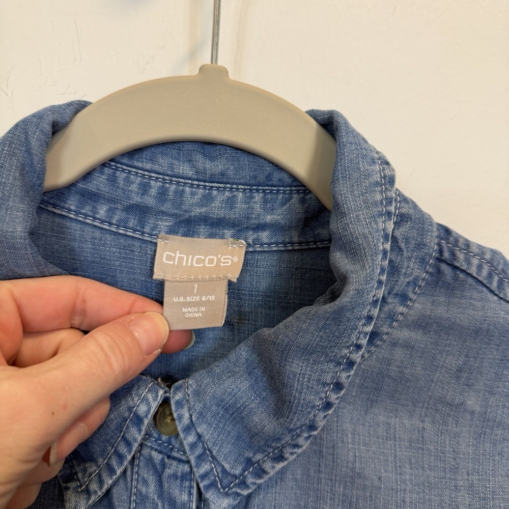NWT Chico's 1 Medium Basic Denim Button Down Tuni… - image 4